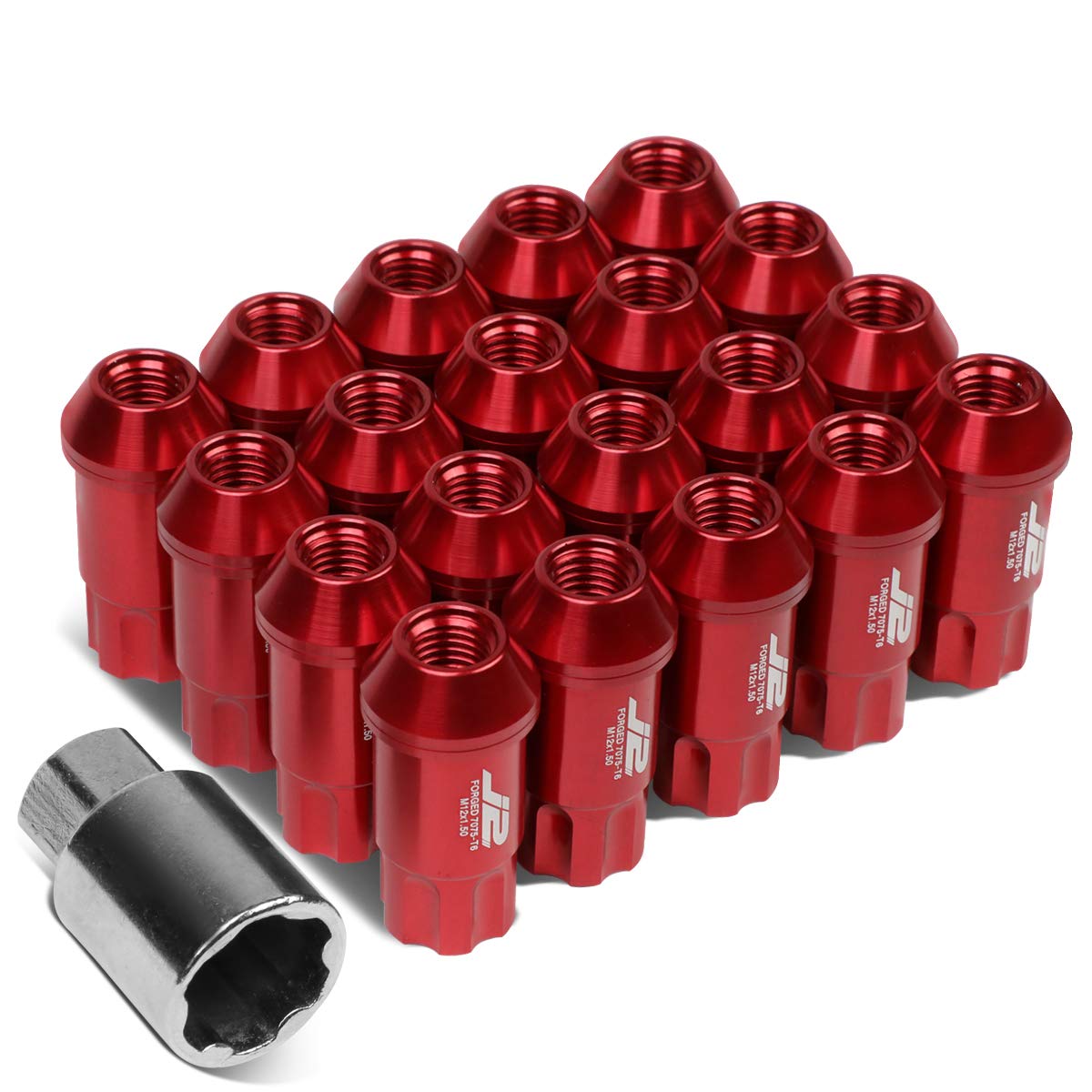 DNA MOTORING Red Aluminum Conical Seat Lock Nuts (20 Pack, Spline